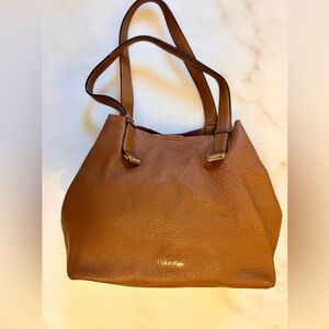 Calvin Klein Tan Leather Reversible  Shoulder Tote Bag